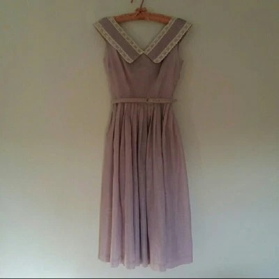 Vintage Lilac 50s Belted Dress  - Image 1 of 4