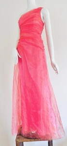 Maxi Vestido de Gala Aje Cóctel Plisado en Niveles Organza Rosa Brillante Talla AU 8 S - Imagen 1 de 20