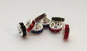 10 - 50 Crystal Rhinestone Spacer Beads 8mm Black Red Green Purple Royal Blue - Picture 1 of 8