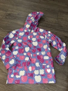 Hatley Girl's Raincoat Hooded Lined Buttoned Summer Apples Sz 10 Pink - Picture 1 of 6
