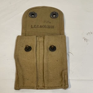 WWI LCC & Co 1918 L.C.C. Canvas Double Pouch 1911 Magazines Belt Carrier Web Tan - Picture 1 of 16