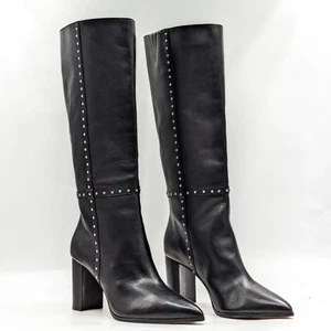 New Paige Women Kelly Stud Black Leather Heel Pointy Tall Boots size 9 - Picture 1 of 6
