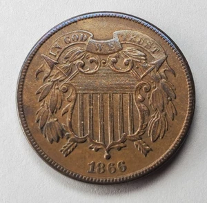 1866 Two Cent Piece, 2c type coin, XF - Picture 1 of 13