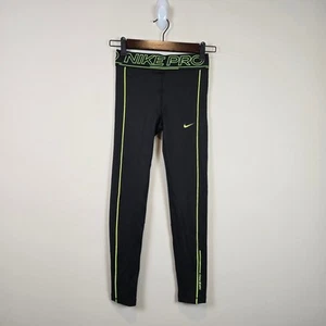 Nike PRO Dri-fit Tight Leggings Size M/10-12 Kids Black Volt FZ5613-010 Training - Picture 1 of 4