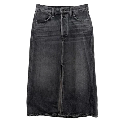 Rag & Bone Skirt Womens 27 Black Denim Midi Button Fly Made in USA WD21F1383EON - Image 1 of 4