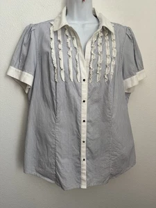 Banana Republic Bluse blau-weiß gestreift Peter Pan Kragen Knopfleiste Gr. XL - Bild 1 von 6
