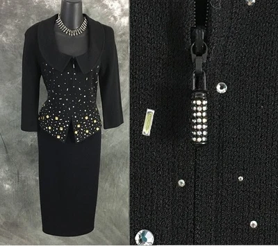 HERMOSO St John Punto Negro Embellecido Chaqueta Falda Traje 4 Foto 1 de 4