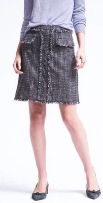 Falda de tweed azul Banana Republic talla 16 flecos preppy academia oficina carrera nueva con etiquetas Foto 1 de 4