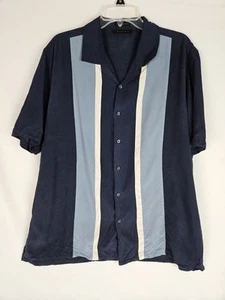 Axist Short Sleeve Button Up 100% Silk Men's Shirt Blue White Bowling Shirt - Picture 1 of 5
