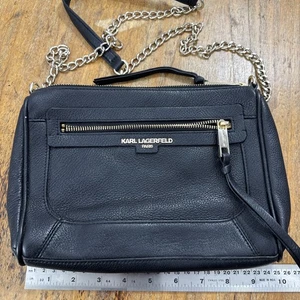 KARL LAGERFELD Umhängetasche schwarz Leder gold Kette Medium Alltag - Bild 1 von 9