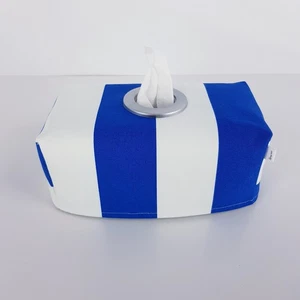 Tissue Box Cover Handmade Blue White Striped Silver Circle Opening - Picture 1 of 15