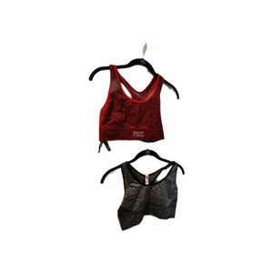 Victoria's Secret Pink Sports Bras 2 Womens Red And Black Gym Yoga Athletics - Picture 1 of 10