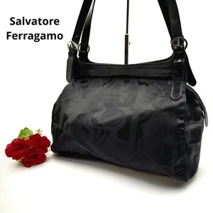 Salvatore Ferragamo Gancini Shoulder Bag PVC Black Authentic F07312244 - Picture 1 of 11