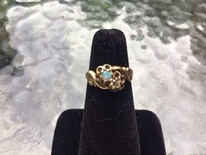 14k Champagne Diamond And Opal Ring Antique Finish - Picture 1 of 6