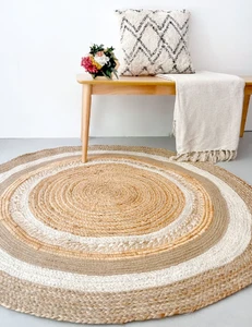 Teppich Rund Natur Wende 100% Jute Teppich Geflochten Modern Deko Boho Vorleger - Bild 1 von 3