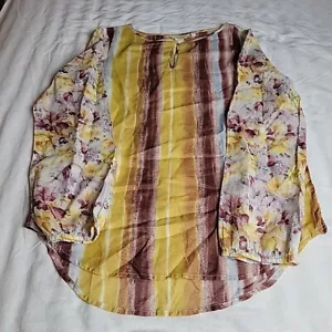 Sundance Catalog Top Womens Small Yellow Brown Hippie Floral Cottage Southwest  - Picture 1 of 10