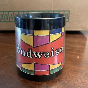 1970s BUDWEISER BEER STAINED GLASS WINDOW DESIGN THERMO-SERV PLASTIC COFFEE MUG - Picture 1 of 9