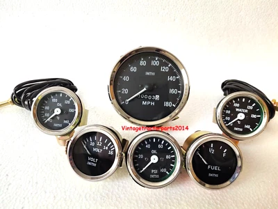 Smiths Gauge Kit Temp+ Oil Temp+Fuel+volt +Oil psi + Speedo  0-180MPH 100MM BC - Image 1 of 3