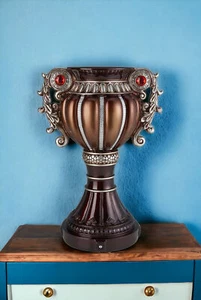 18" Brown Bronze and Silver Polyresin Urn Vase - Picture 1 of 7