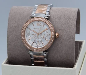 NEW AUTHENTIC MICHAEL KORS PARKER CHRONO SILVER ROSE GOLD MK6301 WOMEN'S WATCH - Picture 1 of 24