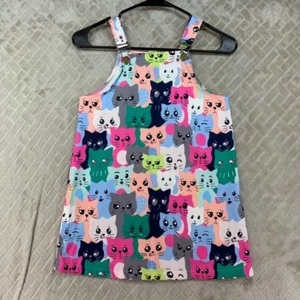 Girls 8 Overall Dress Short Mini Colorful Kitty Cat Pattern - Picture 1 of 11