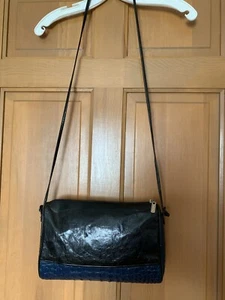 Vintage Portofino Collection, Black /Blue Leather Crocodile Crossbody Bag, Nice. - Picture 1 of 9