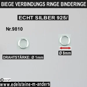 Biegeringe Binderinge Verbindungsringe Ösen Offene Ringe Echt Silber 8mm DIY - Bild 1 von 1