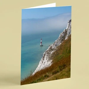 View of lighthouse from hillside seascape / scenery birthday card for husband - Picture 1 of 1