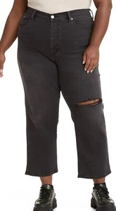 New Levi's Wedgie Straight Distressed Button Fly Black Jeans Women Plus Size 24W - Picture 1 of 5