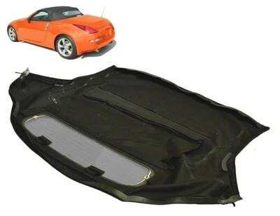 Fits: Nissan 350Z Convertible Soft Top & Heated Glass Window Haartz Black Twill - Image 1 of 3