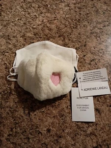 Real Rabbit Fur Face Mask With Pink Heart, Ivory, O/S - Picture 1 of 3