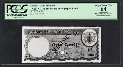 Ghana 1 Cedis ND(ca.1966)  PUNL  Face Photographic Proof UNC Grade 64 - Image 1 of 2