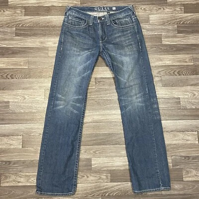 Vintage Guess Denim Jeans Men’s 32x32 Straight Leg Dark Wash Distressed  - Image 1 of 4