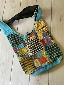 Patchwork Hippie Boho Pocket Zip Crossbody 100% COTTON BAG PURSE Nepal Handmade - Picture 1 of 8