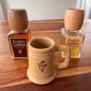 Vintage ENGLISH LEATHER Cologne After Shave Stein Set - je 2 Unzen - Rasierbecher - Bild 1 von 9