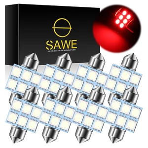 8 x SAWE Red 31MM Festoon 5050 6SMD Dome Map LED Light Bulbs DE3175 DE3022 - Foto 1 di 6