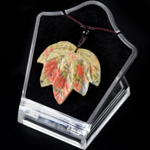 1 Strand Natural Unakite Jasper Maple Leaf Pendant Braided Rope Necklace HT1873 - Picture 1 of 4