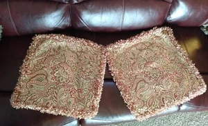 Tuscan Paisley Rust Tapestry Pillow Case COVERS Indoor Sofa Throw Cushion Set/2 - Picture 1 of 4