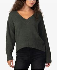 Sanctuary Women's Green Plush Long-Sleeve V-Neck Sweatshirt Sweater Size L