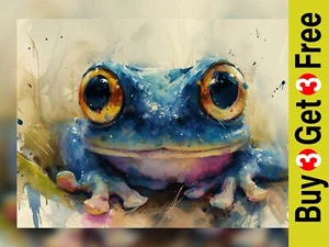 Colorful Frog Close-Up, Expressive Watercolor Wildlife Art Print, 5"x7" - Picture 1 of 5