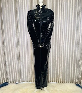Misfitz blk PVC padlock lockable hobble dress, two way zip. SIZE 20. TV CD Goth - Picture 1 of 14
