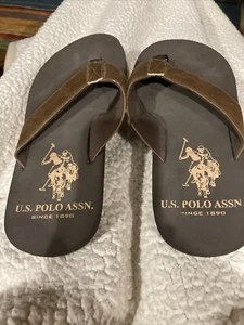 US Polo Association Men’s Flip Flops Sandals Brown Size 11-12 Large - Picture 1 of 7
