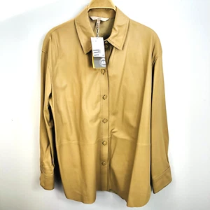 H&M PREMIUM Beige Leather Oversized Shirt Jacket Shacket Sz M (EUR 40) BNWT - Picture 1 of 17