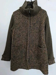 Henry White Irish Tweed Sweater Coat Women Multi Color Brown Tones Medium - Picture 1 of 9