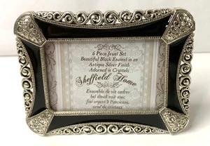 Sheffield Home Silver Toned with Black Enamel Bejeweled Small Photo Frame 3 x 2 - Picture 1 of 4