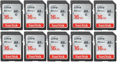 10 x SanDisk Ultra 16GB Class 10 80MB/s SD SDHC SDSDUNC-016G Camera Card - Image 1 of 3