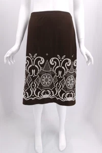 ANN TAYLOR LOFT braun bestickt Bordüre Druck Rock Größe 8 - Bild 1 von 5