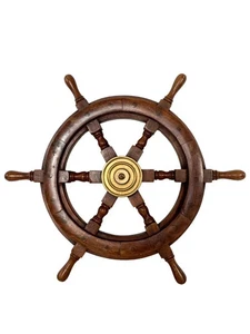 DECORACIÓN DE PARED RUEDA NÁUTICA VINTAGE ACABADO ANTIGUO LATÓN MADERA BARCO MAR - Imagen 1 de 20
