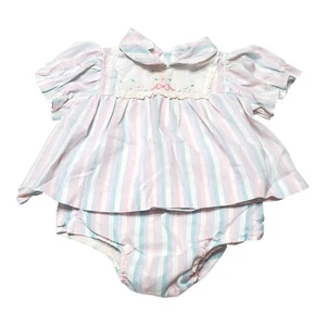 Baby Togs Pastell gestreift gefüttert Bluse und Kleid Set 18 Monate 2-teilig - Bild 1 von 15