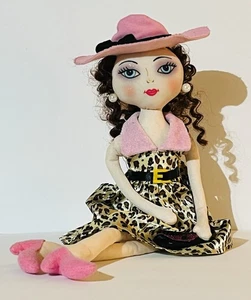 18" Fabric Fashion Doll Cheetah Print Dress Pearl Earrings Shelf Sitter Weighted - Picture 1 of 2